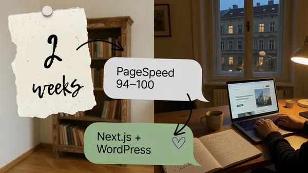Personal website built in 2 weeks: PageSpeed 94–100 with Next.js and WordPress